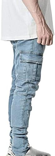 Zhishiliuman Mens Slim Fit Jeans אופנה מכנסי מטען מרובי כיסים מכנסי עיפרון ג'ינס מכנסי ג'ינס רזים רזים