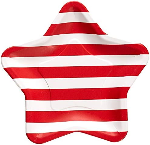 C.R. גיבסון אדום ולבן פסים אמריקאים בצורת כוכב בצורת צלחות נייר חד פעמיות, 8 יח ', 8 D