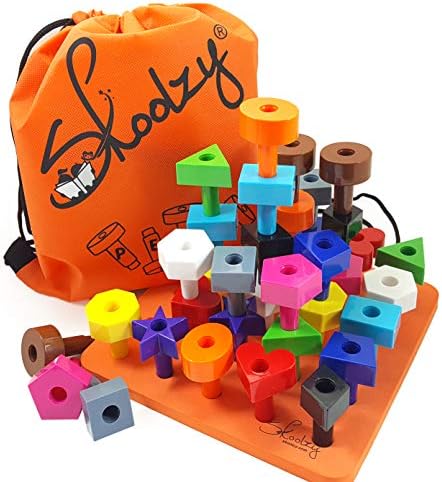 Skoolzy Rainbow Counting Dears - צעצועי ערימת פעוטות של פיתול - סט לוח יתדות