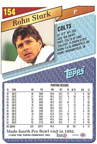 1993 Topps כדורגל זהב 154 Rohn Stark Indianapolis Colts רשמי מסחר NFL רשמי במקביל לחברת Topps