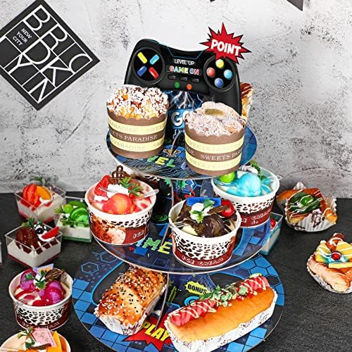 משחקי וידאו 3 שכבות דוכן עמדת עוגת מיני משחק עוגת עוגת עוגת עוגת קרטון גיימר מחזיק קאפקייקס דוכן ליום הולדת למסיבות