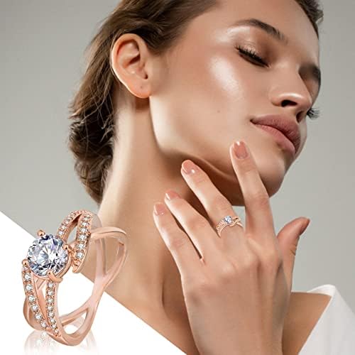 צורת זהב ורוד טבעת יהלום ריינסטון טבעת גיאומטריה אלגנטית טבעת ריינסטון טבעות יהלום מלאות לנשים