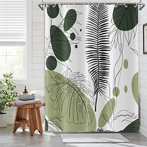 ASDCXZ ירוק עלים מופשטים עלים וילון מקלחת, אמצע המאה המאה העלים של דקל בוהו דקלים מינימליסטיים עיצוב אמבטיה