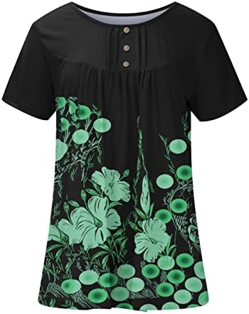 חולצת טי קיץ מזדמנת לנשים לנשים דפוס אופנה הדפסת חולצה עגולה צוואר עגול חולצות כפתור טוניקה שרוול קצר