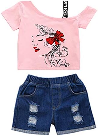 פעוטות תינוקות בנות בנות קיץ פרחים פרחים חולצה עליונה + תיקון ג'ינס קצרים בנות תינוקות 2 תלבושות תלבושות