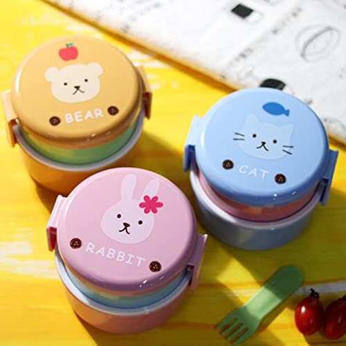 קופסת ארוחת צהריים חמודה של בעלי חיים חמודה יפנית שכבה כפולה עגולה עגולה מיני בנטו קופסת ילדים קופסת פירות קופסת
