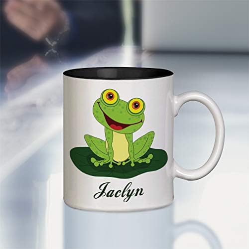 אישית מותאם אישית טקסט שמח צפרדע קרמיקה פנימי צבע כוס קפה ספל ירוק