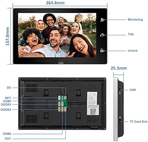 מערכת אינטרקום פעמון וידאו חכם 10 אינץ', צג מסך מגע 1 עם 1 מצלמה טלפון דלת קווית 720