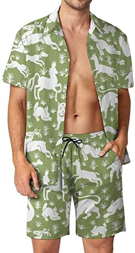 טפטים של בעלי חיים של Weedkeycat תלבושות חוף לגברים 2 חלקים כפתור הוואי מטה חולצה עם שרוול קצר ומכנסי תא