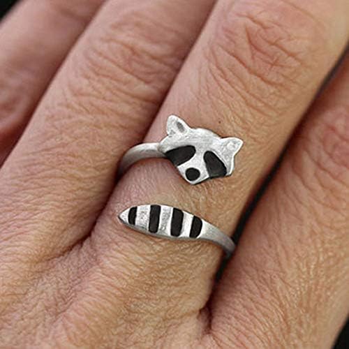 רונלי יצירתי כסף צבע דביבון נשי טבעת חמוד בעלי החיים פתיחת טבעות לנשים המפלגה תכשיטי מתכוונן