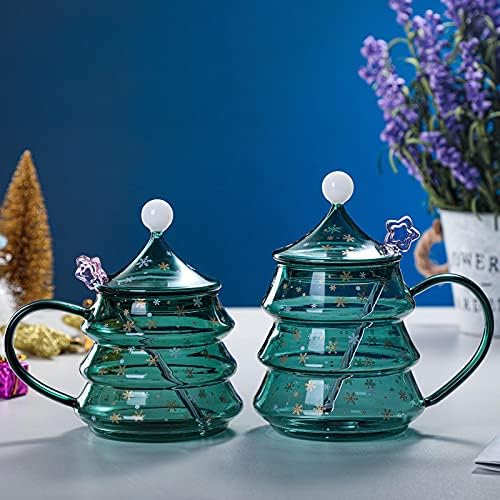 מתנה יצירתית כוס חג המולד עץ חג המולד זכוכית עמיד בחום וסתיו הוכחה גבוהה בורוסיליקט זכוכית עם כיסוי 400 מ ל ירוק