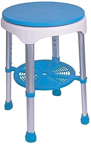 אמבטיה ספסל עגול שרפרף עם מרופד מסתובב מושב, לבן עם כחול מושב