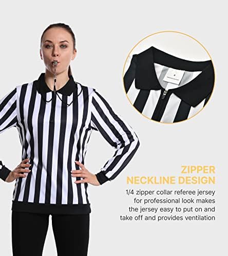 חולצת שופט שרוול ארוך לנשים חולצת שופט שחור -לבן פסים רופאת ג'רזי הוקי כדורגל כדורגל