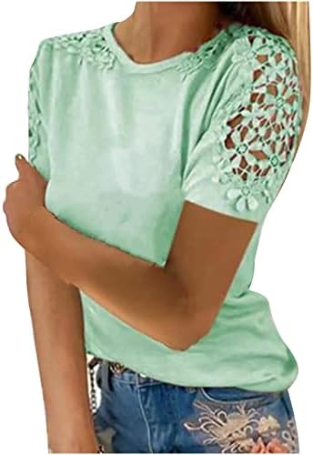 חולצות התאמה רופפות לילדות נוער קיץ סתיו תחרה שרוול קצר שרוול כתף צוואר צוואר צוואר בסיס בסיס נשים 2023