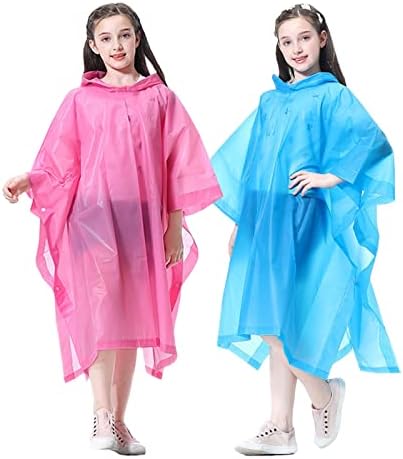 גשם פונצ ' ו עבור נוער גדול ילדים-2 חבילה אווה לשימוש חוזר עמיד למים מעיל גשם גשם מעיל הילוך עבור