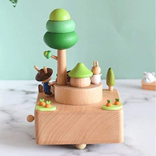 Tazsjg עץ יצירתי קופסא מוזיקת ​​ארנבות קופסת מוזיקה מעץ קופסת יום הולדת לילדים קופסת מוסיקה