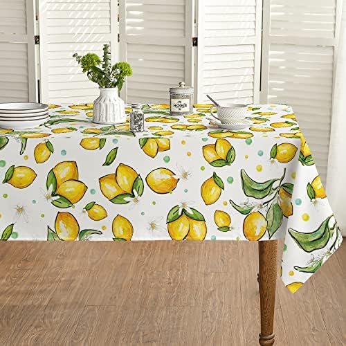 מפת שולחן אביב קיץ יומית 60 על 120 אינץ', כיסוי שולחן לימון בצבעי מים לעיצוב ארוחת ערב פיקניק למסיבה