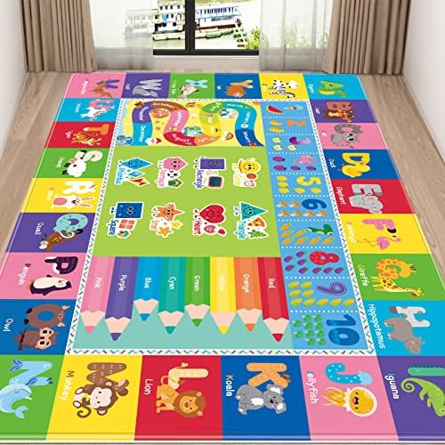 שטיח משחק לילדים לשטיח משחק לתינוק לרצפה, 78.7 על 59 אינץ ' שטיחי ילדים לחדר משחקים, אוסף זמן משחק א ב ג, מספרים,