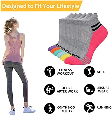 Joynée Womens קרסול גרביים מרופדות 6 חבילות גרביים חתוכים נמוכים אתלטי עם כרטיסיית עקב לריצה ספורט