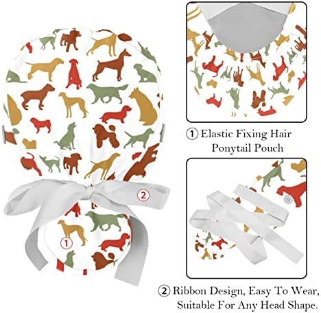 כובעים רפואיים של Lorvies לנשים עם כפתורים שיער ארוך, כובע עבודה מתכוונן 2 חלקים, Multicored כלבים