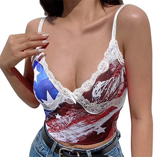 4 ביולי יבול חולצות לנשים קיץ מקרית סקסי ללא שרוולים קאמי חולצות אמריקאי דגל פטריוטית חולצות קצוץ טנקים
