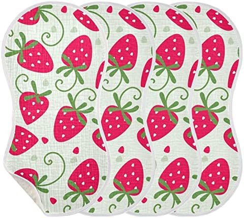 Yyzzh Berry Strawberry Cartoon Fruiss Fruiss Muslin Burp מטליות לתינוק 4 חבילה כותנה כביסה