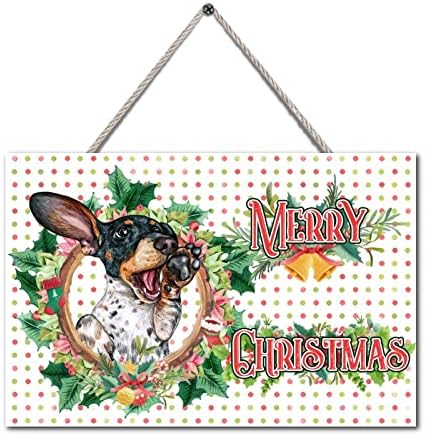 שלט חג מולד שמח עץ כלב חמוד הולי זר עץ קיר שלטי קיר עיצוב קיר חג המולד למטבח דלת בית מתנה לחופשת קיר