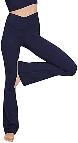 מכנסי יוגה מתלקחים לנשים מותניים צולבים אימון נמתח חותלות חותלות מזדמנים רזה כושר בקרת בטן מכנסי טרנינג רגל