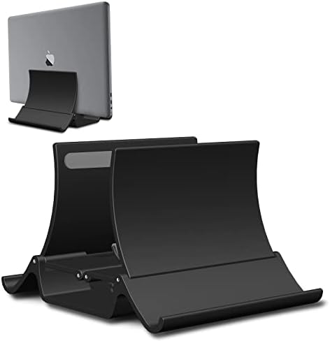מעמד מחשב נייד אנכי BTRFE, מחזיק מעמד שולחן עבודה עם רוחב מזח מתכוונן אוטומטי, תואם את כל הספר MacBook/Surface/Samsung/HP/Dell/Chrome