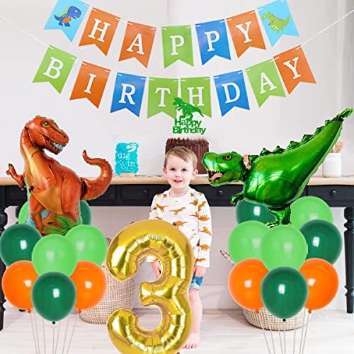 קישוטים ליום הולדת לדינוזאור לילד שלושה קישוטים ליום הולדת רקס ציוד למסיבות דינוזאור בן 3 - שלוש בלוני