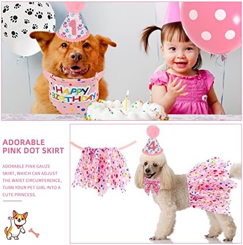 כלב יום הולדת ילדה תלבושת, כלב יום הולדת ספקי צד כולל בנדנה כובע עם מספרים ורוד עניבת פרפר כלב טוטו חצאית כפה