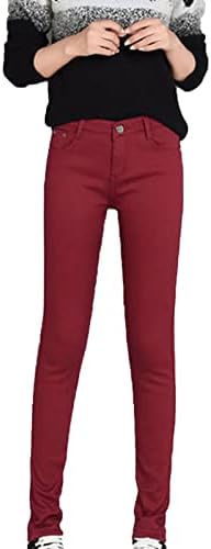 ג'ינס מרופד עם חורף לנשים חורף ג'ינס רזה מתאים לעיפרון תרמי מכנסי ג'ינס רזה מותן גבוה ג'ין מחודד ג'ין