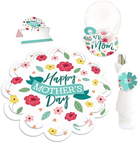 נקודה גדולה של אושר צבעוני פרחים צבעוניים יום אם שמח - אנחנו אוהבים מטען נייר מסיבות אמא וקישוטי שולחן