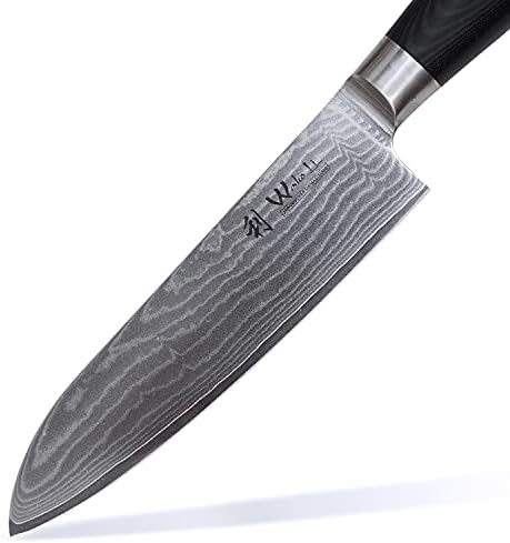 סכין מטבח של וואקולי מיקטה דמשק סכין מטבח סנטוקו, אורך 11 אינץ ', להב 7 אינץ