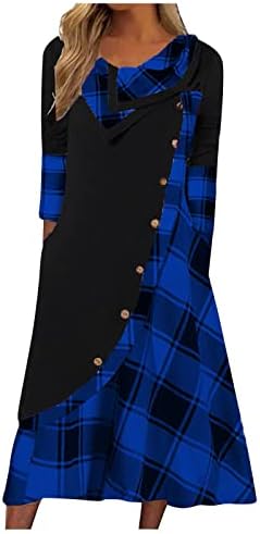 שמלות רשמיות של נוקמופו פלוס גודל לנשים משובצות אופנה כפתור כיסי כיסי צוואר שמלת שרוול ארוך