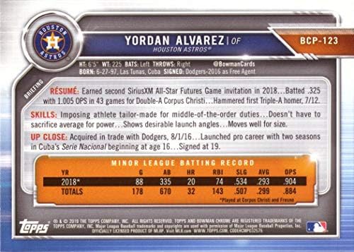 2019 Bowman Chrome Proficts BCP-123 Yordan Alvarez Pre-Rookie כרטיס בייסבול