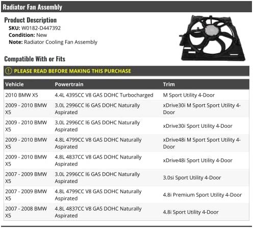 מכלול מאוורר קירור רדיאטור - תואם לשנים 2007-2010 BMW X5