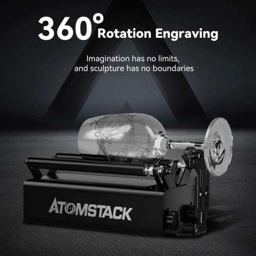 Atomstack R3 Pro Roller סיבוב לייזר, רולר לייזר עם חריטה מסתובבת 360 מעלות לחריטת פחיות חפצים גליליים