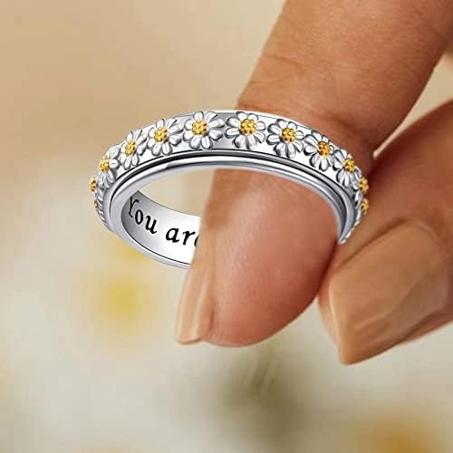 925 טבעות כסף לחרדה מתח הקלה על נשים גברים חיננית פרח נוחות מתאימה להקת חתונה טבעת עבורה