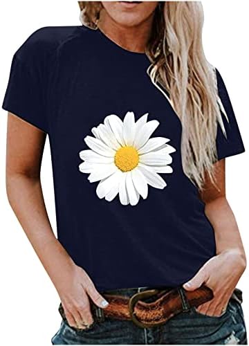חולצת טריקו של הדפס פרחוני לנשים צוואר עגול שרוול קצר צמרות טי 2023 חולצות מזדמנים קיץ