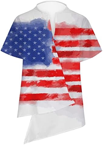 חולצות פטריוטיות לנשים ארהב חולצת טריקו דגל לא סדירה v חולצות שרוול קצר של שרוול כוכבים פסים חולצות מזדמנים של