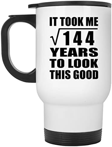 Designsify יום הולדת 12 לקח שורש מרובע של 144 שנים כדי להיראות ספל נסיעות לבן טוב 14oz כוס