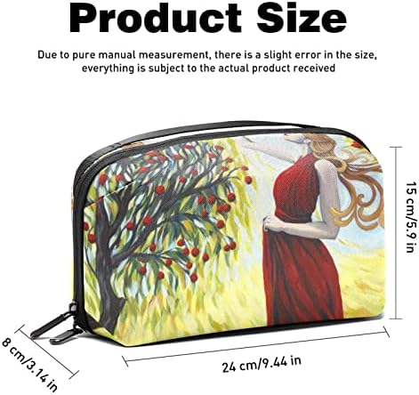 ברכת הקציר אמנות אדום עץ ילדה הדפסת מוצרי טואלטיקה תיק לנשים, מים עמיד עור מוצרי טואלטיקה ארגונית,