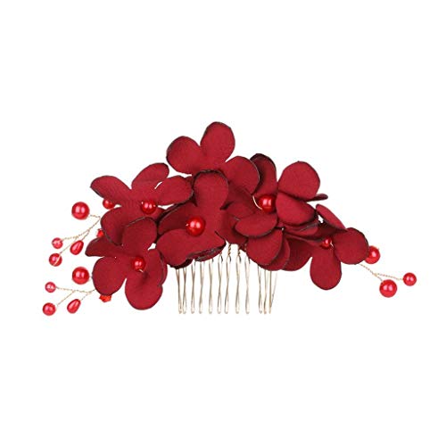 1 יחידות אופנה אדום פרח שיער מסרק שושבינה קריסטל שיער קליפ כלה סיכת ראש חתונת שיער תכשיטי לנשים מסיבת