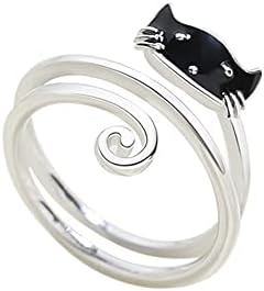 חמוד חתול פתוח הצהרת טבעת 925 סטרלינג כסף מתכוונן פשוט יפה בעלי החיים חיות מחמד לעטוף לערום אירוסין חתונה אצבע