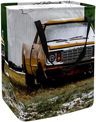 הדפסת משאית צהובה סל כביסה מתקפל, סלי כביסה עמידים למים 60 ליטר אחסון צעצועי כביסה לחדר שינה