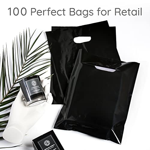 100 שקיות שחורות לעסקים קטנים 1.5 מיל 9 איקס 12 שקיות סחורה שקיות ניילון שחורות מבריקות עבות במיוחד