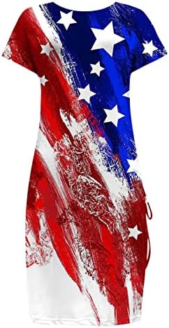שמלות מקסי קטנות לנשים קצרות יום עצמאות נשים דגל אמריקאי נשים קיץ טוניקת שמלת צווארון מזדמן