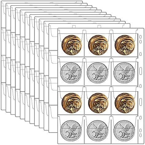 12 גיליונות מטבע אוסף אספקת דפים, מטבעות איסוף ספר אלבום מגיני שרוולים עם סטנדרטי 9 חור עבור מטבע