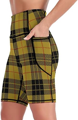 שבט MacLeod סקוטי טארטן משובץ מכנסי יוגה לנשים קצרים מותניים גבוהים אימון מכנסי כושר קצרים עם כיס עם
